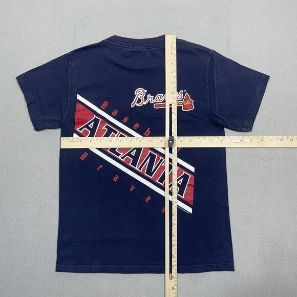 VTG Atlanta Braves Shirt Youth Medium Lee Sports MLB Blue Big Print 1997‎ - Picture 6 of 9
